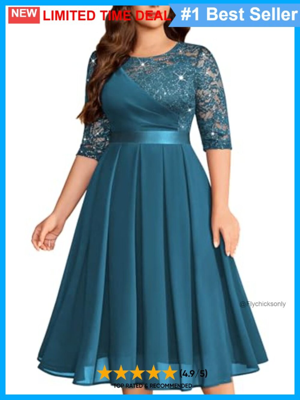 Plus Size Pleated Chiffon Midi Dress Sequin Lace Formal Cocktail